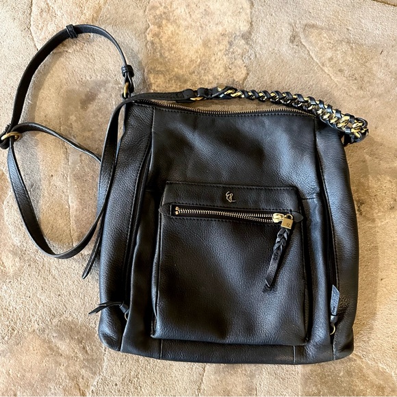 Elliott Lucca black Pebbled Leather Crossbody/Shoulder Bag Chain Strap - Picture 2 of 6